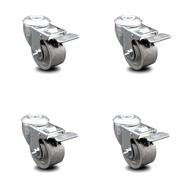 3 Inch Semi Steel Swivel Bolt Hole Caster Set with Total Lock Brake SCC